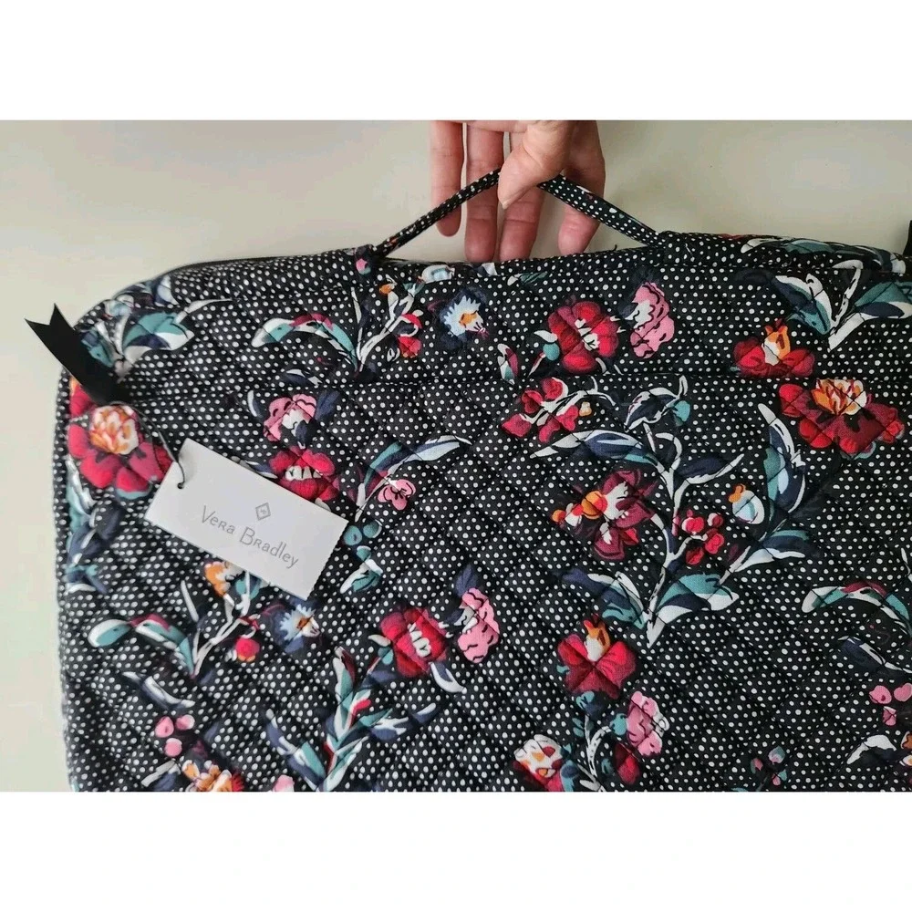 Vera Bradley Womens Perennials Noir Dot Laptop‎ Organizer Bag Floral Black Red